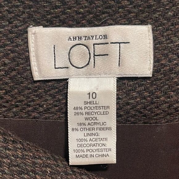 Ann Taylor LOFT- Brown Tweed Embroidered Hemline Women’s Lined Skirt, Size 10 - Picture 2 of 11